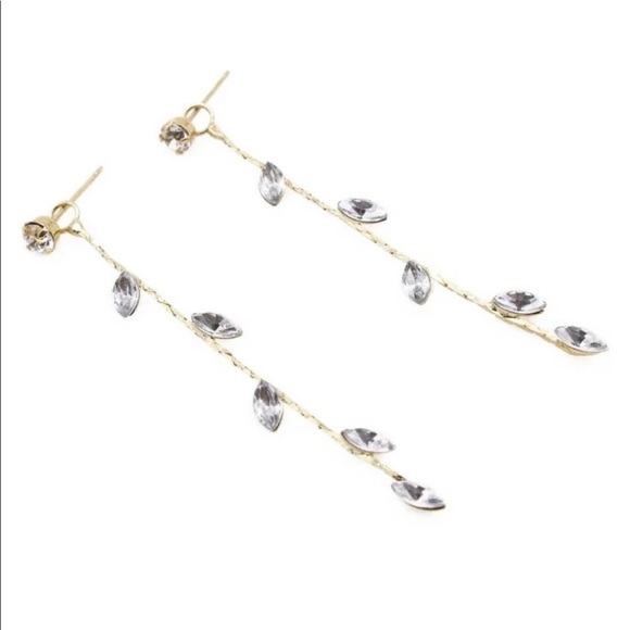 Leaf Rhinestone Drop Earrings - Picture 2 of 3